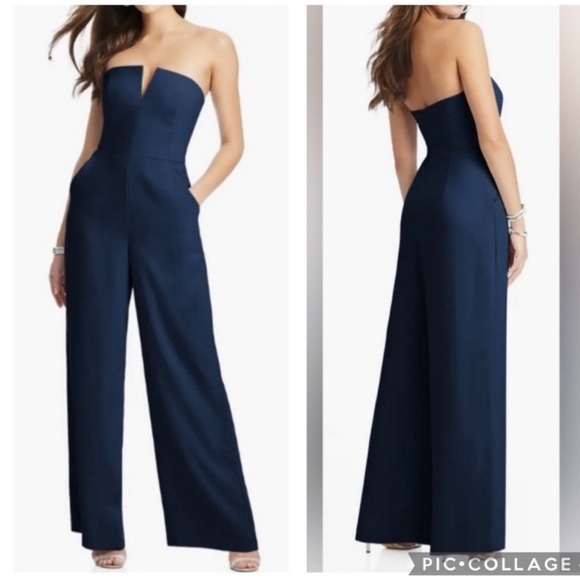 Dessy Collection Pants - Dessy Collection 3066 Strapless Crepe Jumpsuit Navy Blue 0